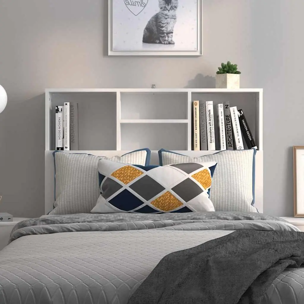 Headboard Cabinet White Wall-mounted 100cm Bedroom Storage Bookcase Compartments
