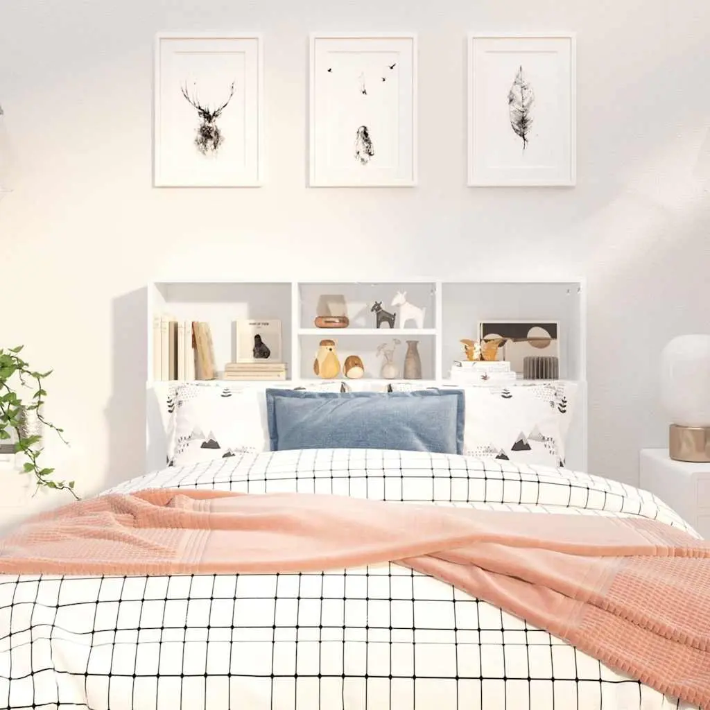 Wall Mounted Storage Cabinet White 120cm Headboard with Multiple Compartments for Bedroom Organization