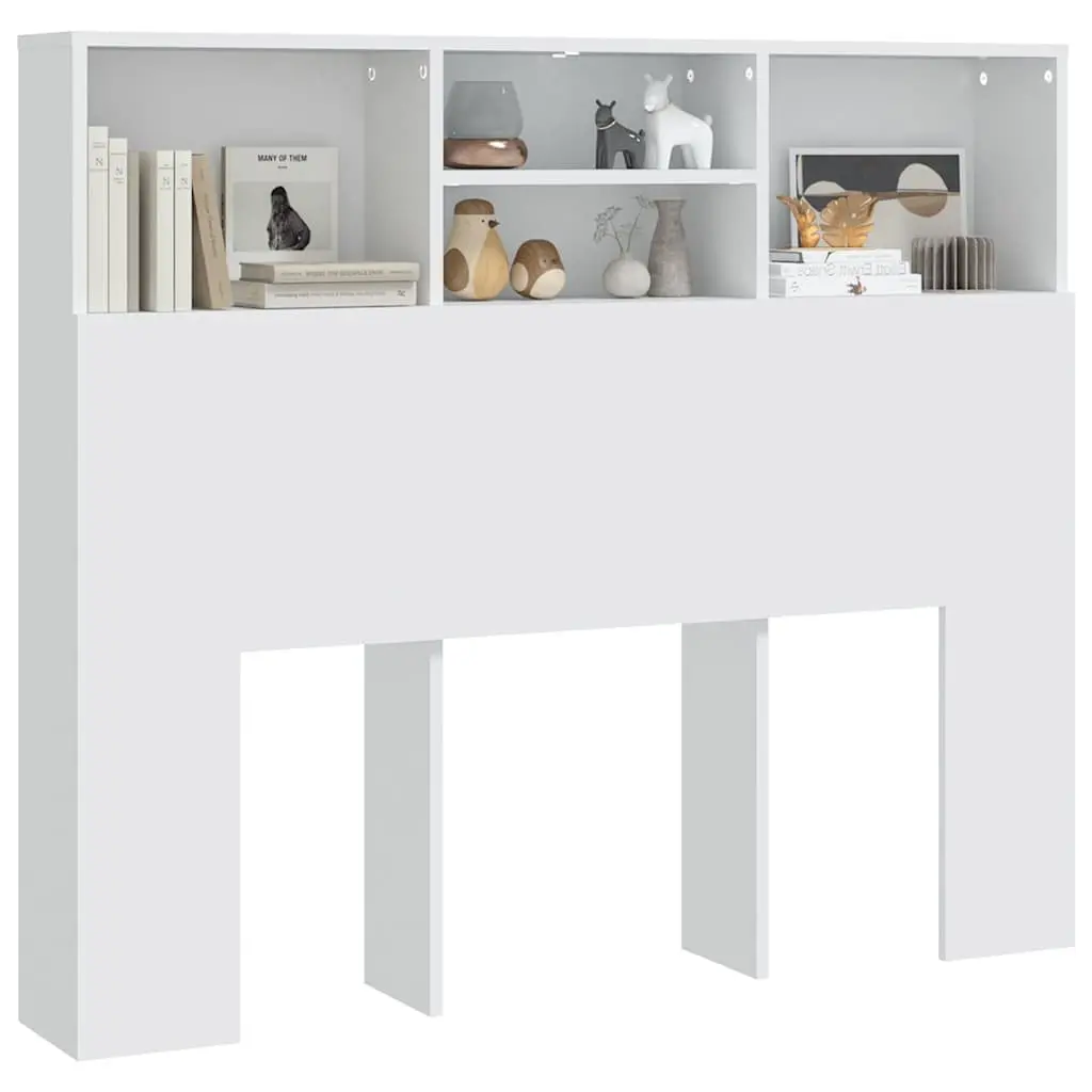 Wall Mounted Storage Cabinet White 120cm Headboard with Multiple Compartments for Bedroom Organization
