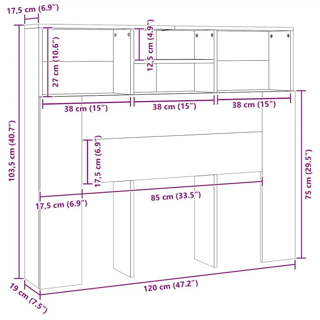 Headboard Cabinet Wall-Mounted 120cm Bedroom Storage Bookcase with Compartments