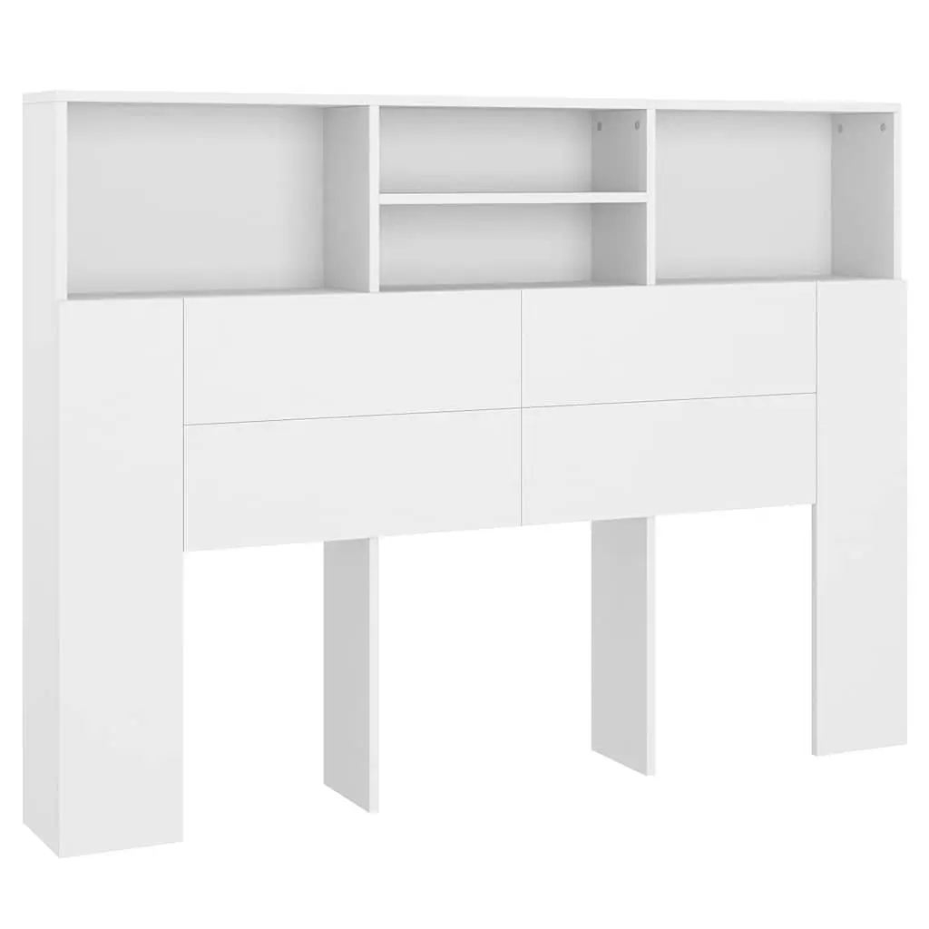 Headboard Cabinet White Wall-Mounted Bedroom Storage Bookcase with Compartments 140 x 19 x 103.5 cm