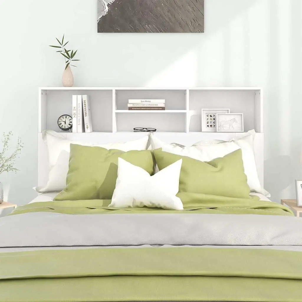Headboard Cabinet White Wall-Mounted Bedroom Storage Bookcase with Compartments 140 x 19 x 103.5 cm