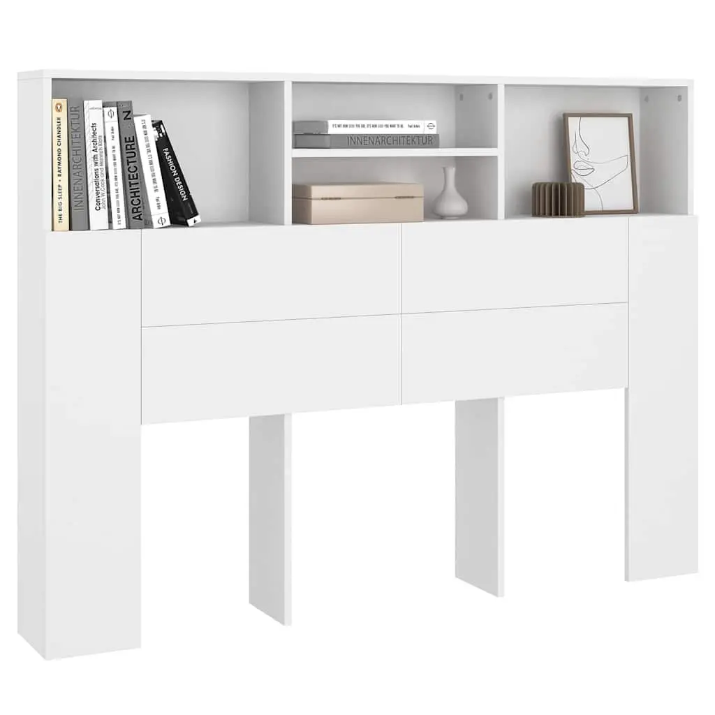 Headboard Cabinet White Wall-Mounted Bedroom Storage Bookcase with Compartments 140 x 19 x 103.5 cm