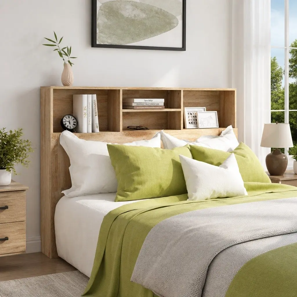 Headboard Cabinet Brown Wall-Mounted Bedroom Storage Organiser