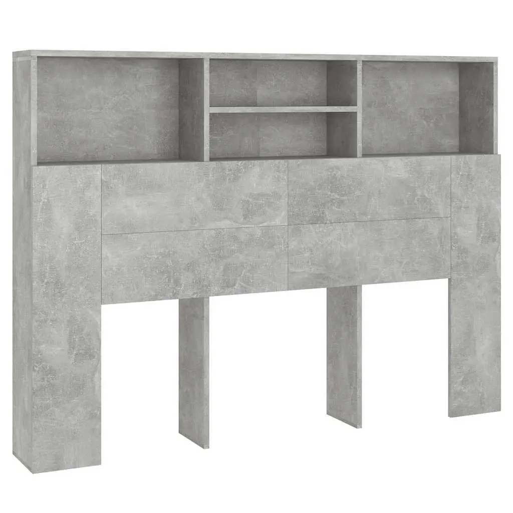 Grey Wall-Mounted Headboard Storage Cabinet 140cm with Compartment for Books and Decor