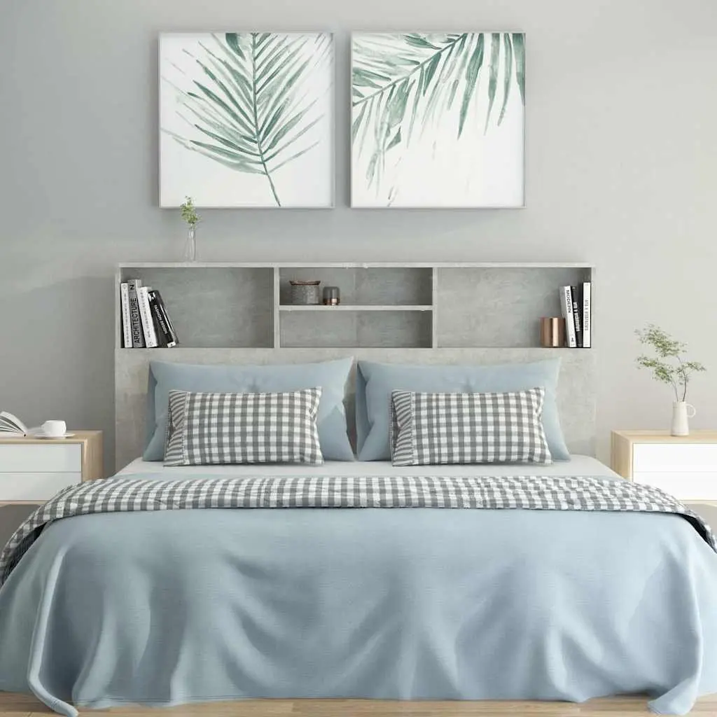 Headboard Cabinet Grey Wall-Mounted Bedroom Storage Bookcase 160 x 19 x 103.5 cm