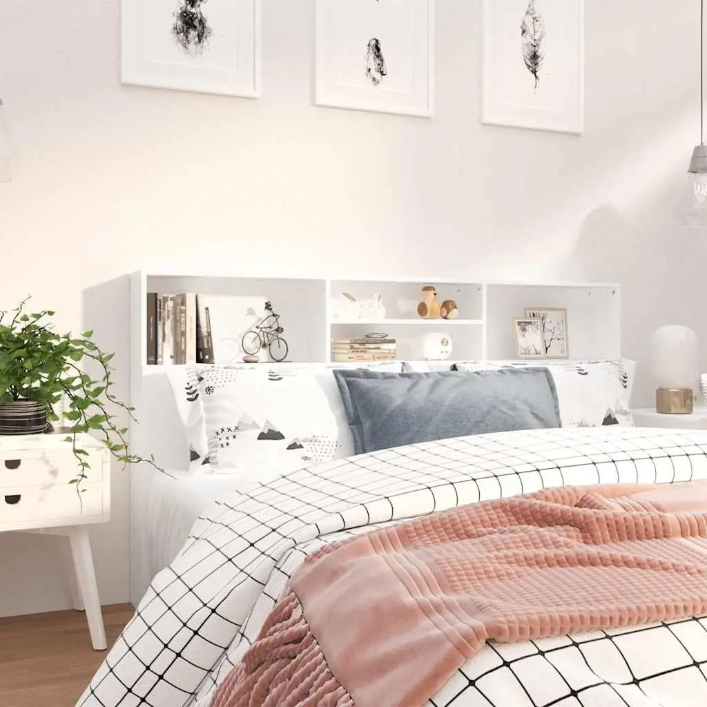 Headboard Cabinet White 180cm Bedroom Wall Storage Bookcase with Compartments