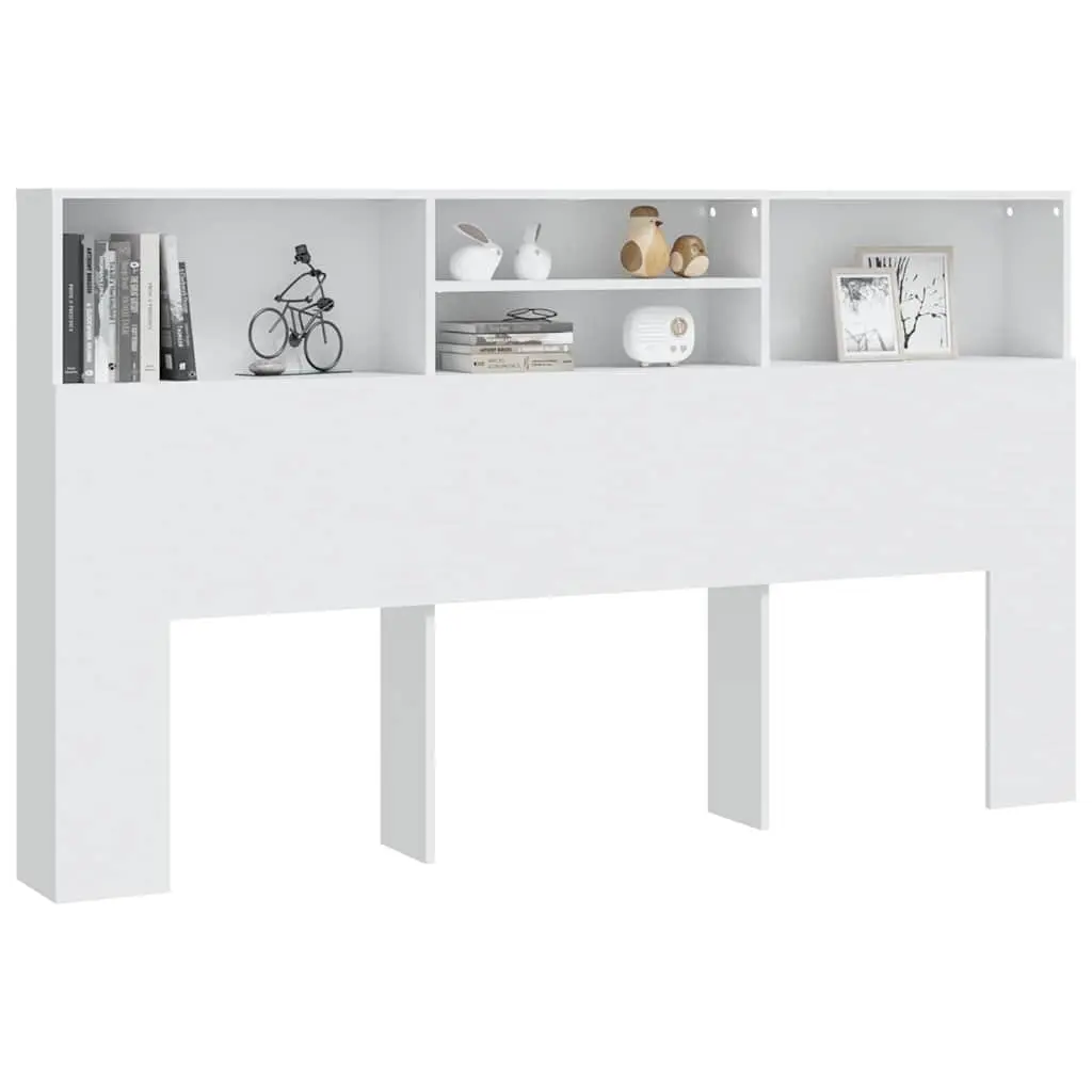 Headboard Cabinet White 180cm Bedroom Wall Storage Bookcase with Compartments