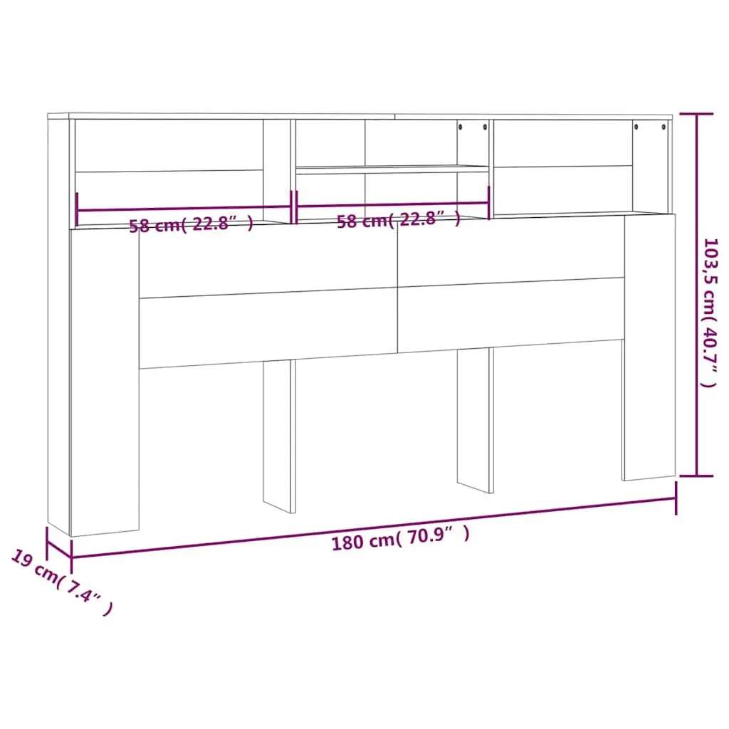 Headboard Cabinet White 180cm Bedroom Wall Storage Bookcase with Compartments