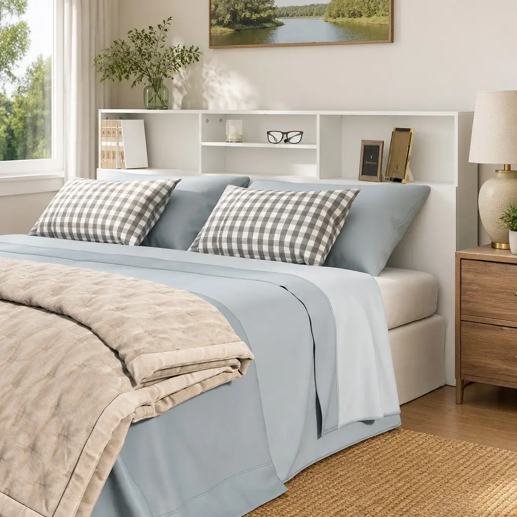Headboard Cabinet Wall-Mounted White 200 cm Storage Furniture