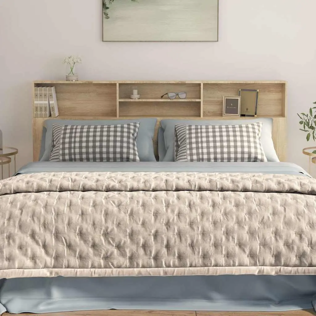 Headboard Cabinet Integrated Storage 200cm Brown Sonoma Oak