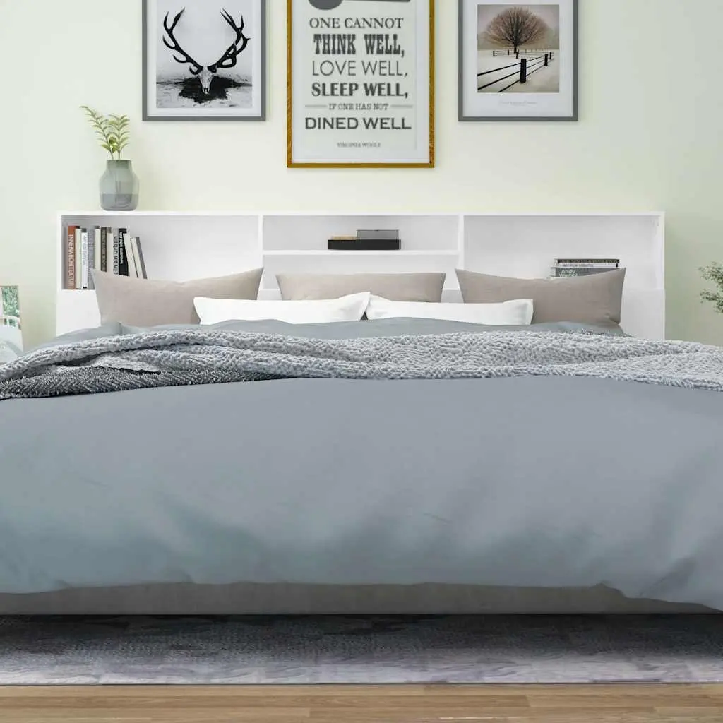 Headboard Cabinet White Wall Mounted Storage 220 cm