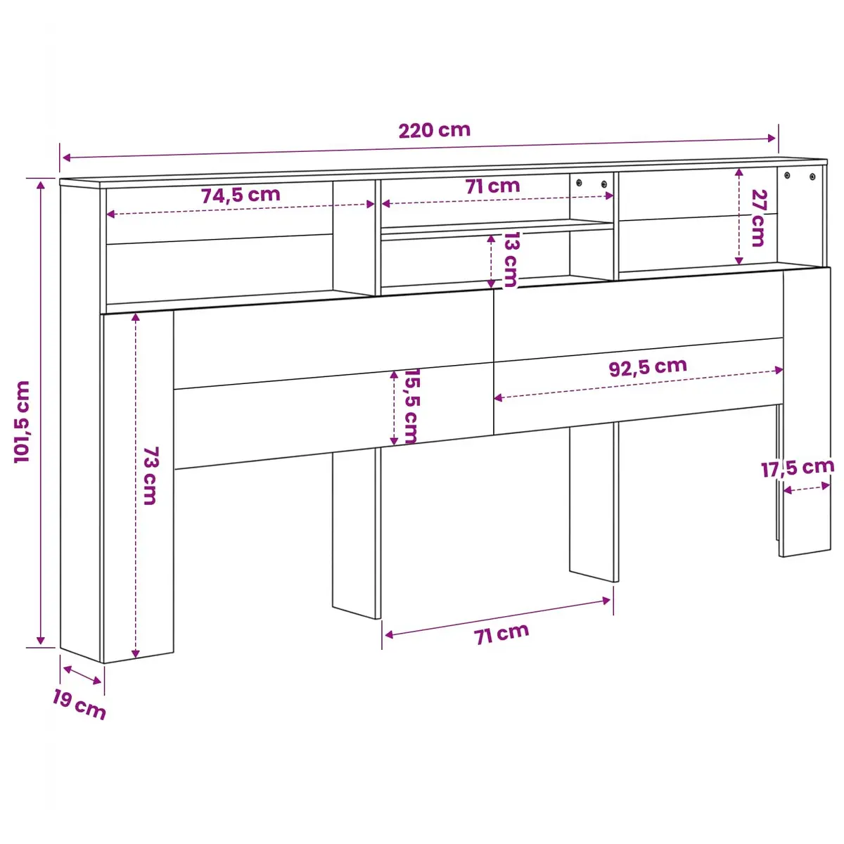 Headboard Cabinet White Wall Mounted Storage 220 cm