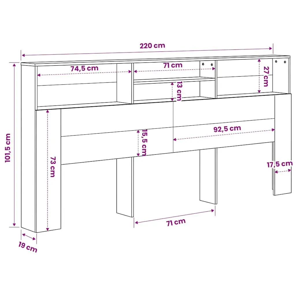 Headboard Cabinet White Wall Mounted Storage 220 cm