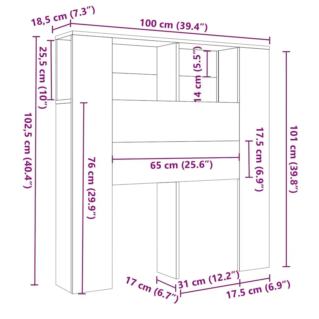 Headboard Cabinet White Wall-Mounted with Storage Compartments 100 x 18.5 x 102.5 cm