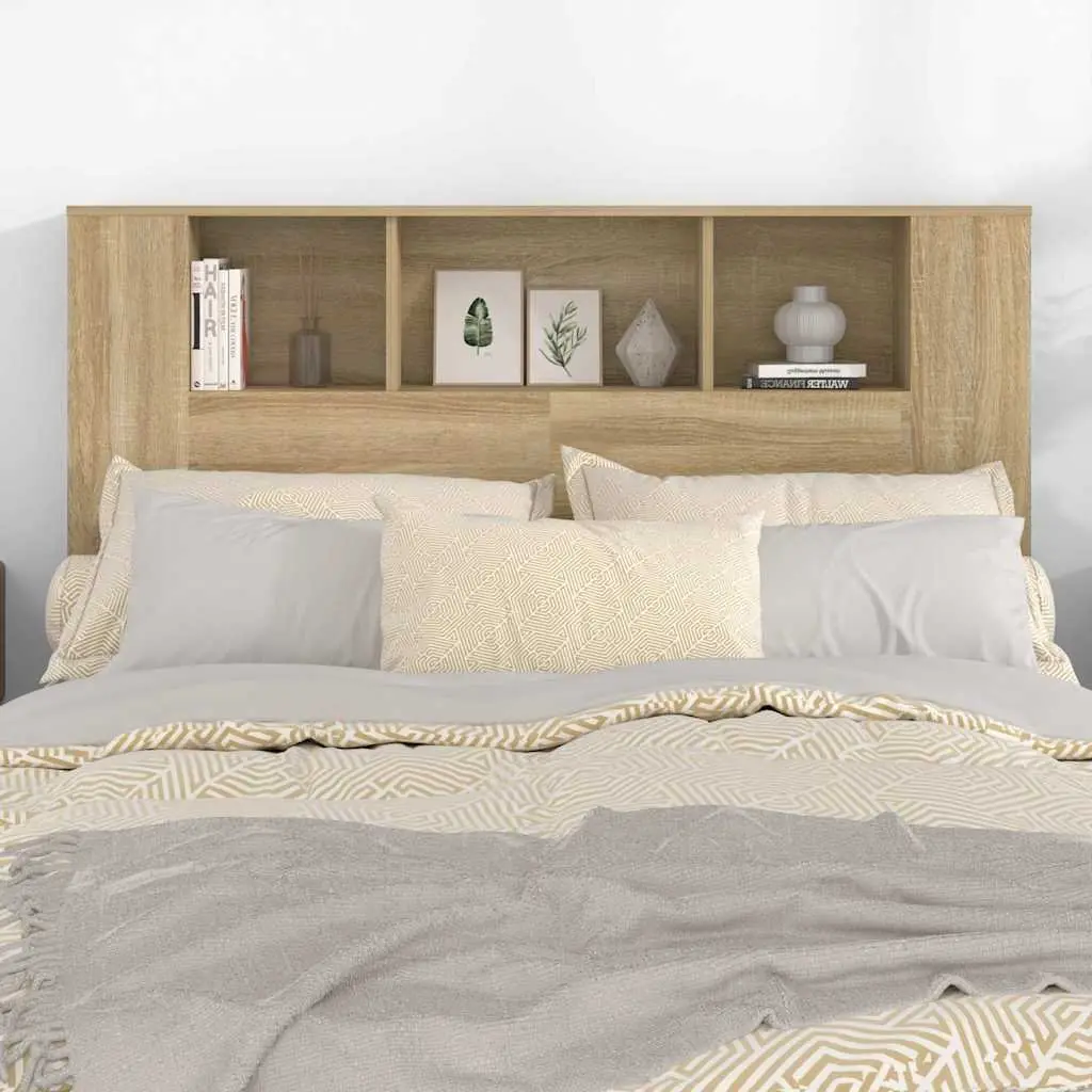 Headboard Cabinet Wall-Mounted Bedroom Storage Bookcase 140cm Brown Oak