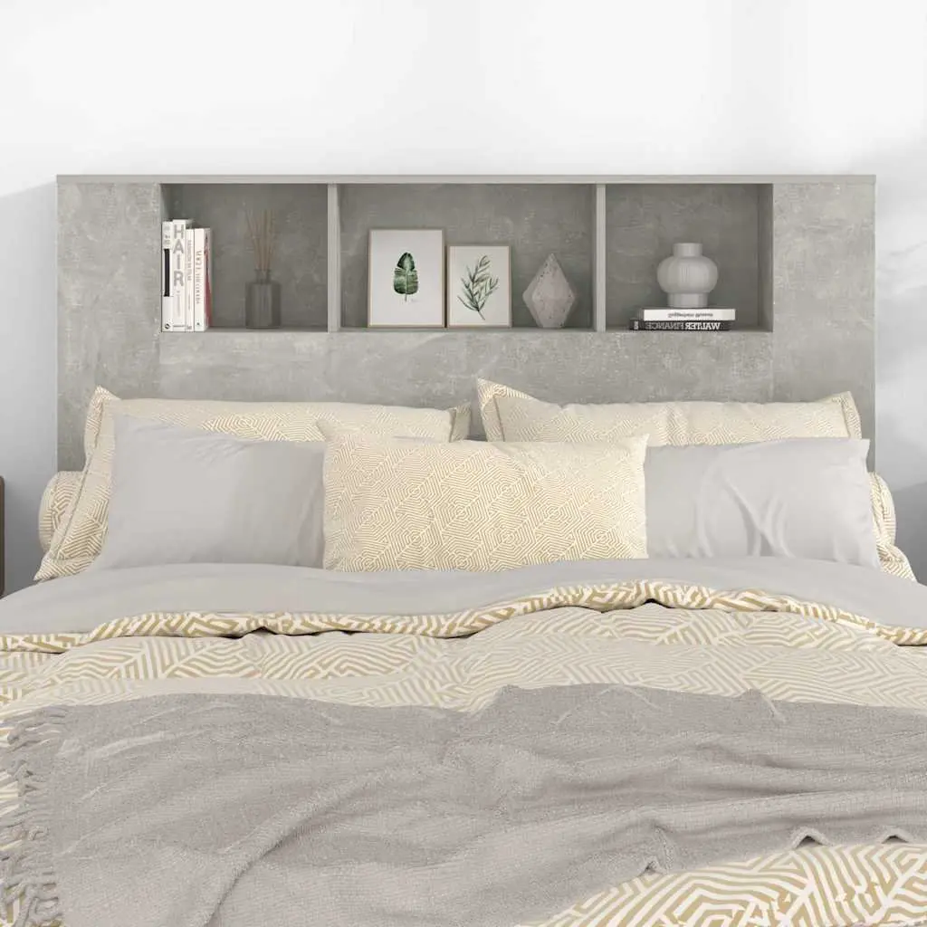 Headboard Cabinet Grey Wall Mount Storage Bed Bookcase 140cm