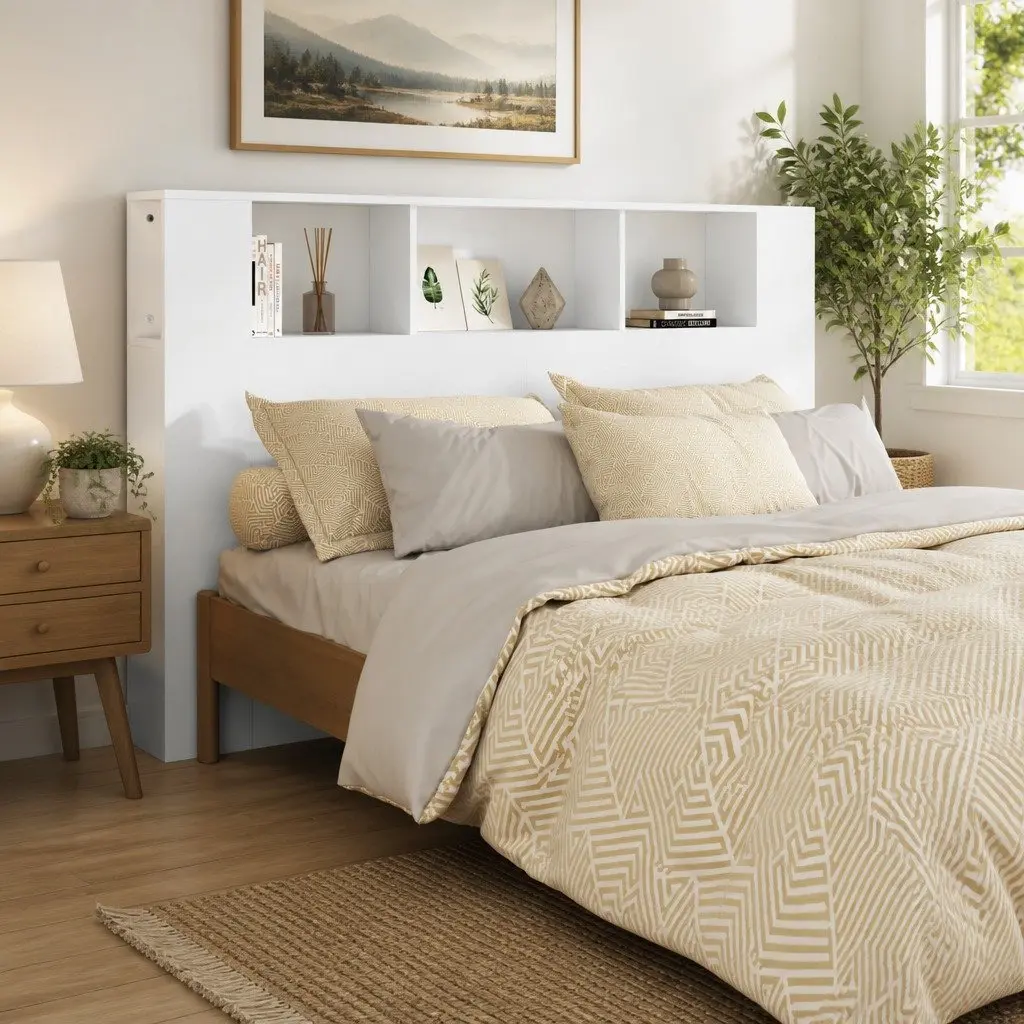 160cm White Headboard Cabinet