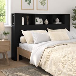 Headboard Cabinet Black 160cm Wall-Mounted Bedroom Storage Bookcase with