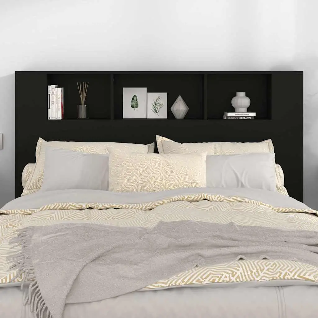 Headboard Cabinet Black Wall-Mounted 160cm Bedroom Storage Bookcase