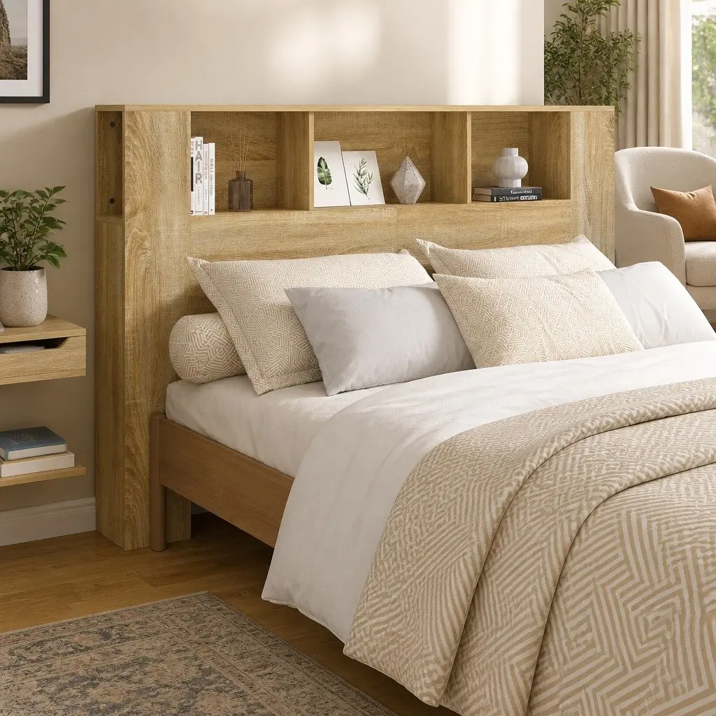 Headboard Cabinet Brown Engineered Wood 160 cm