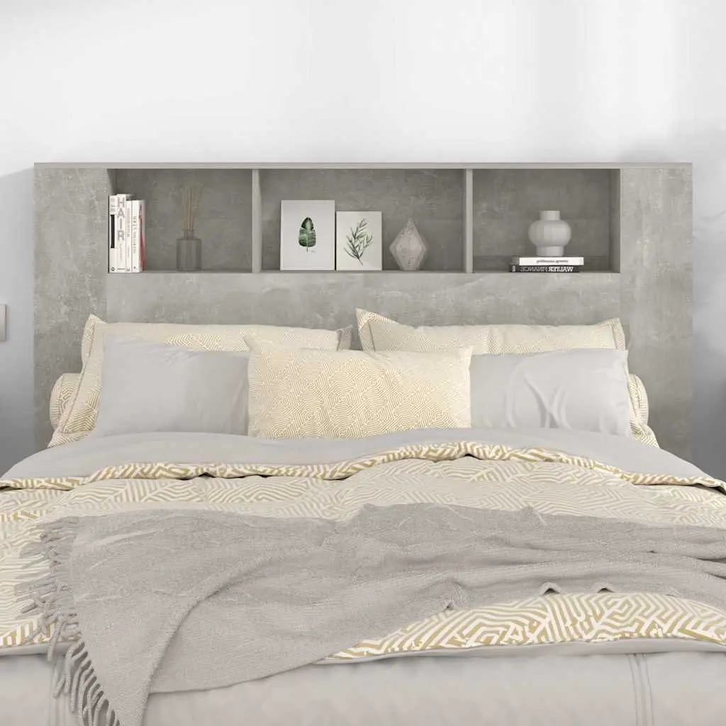 Wall-Mounted Headboard Cabinet Grey Storage Organiser 160cm with Compartments