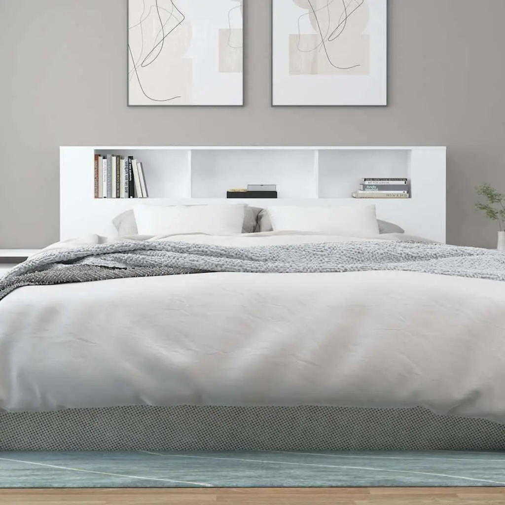 Headboard Cabinet White 200cm Wall Storage Organiser Bedroom Furniture Unit