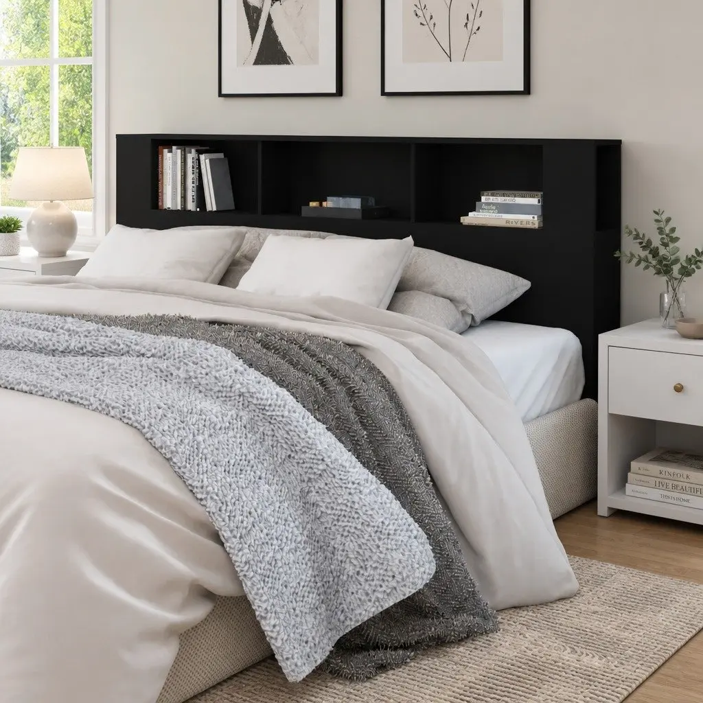 Black 200cm Headboard Cabinet