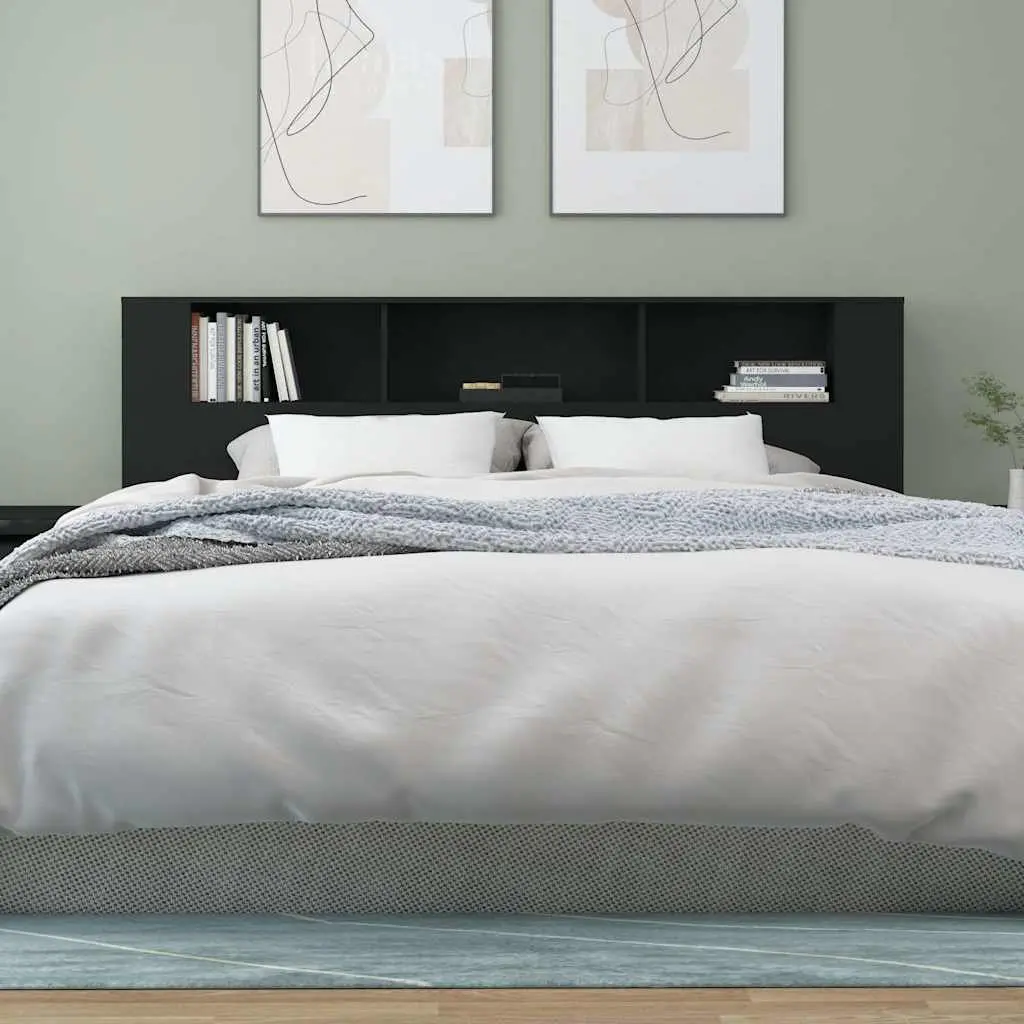 Black 200cm Headboard Cabinet