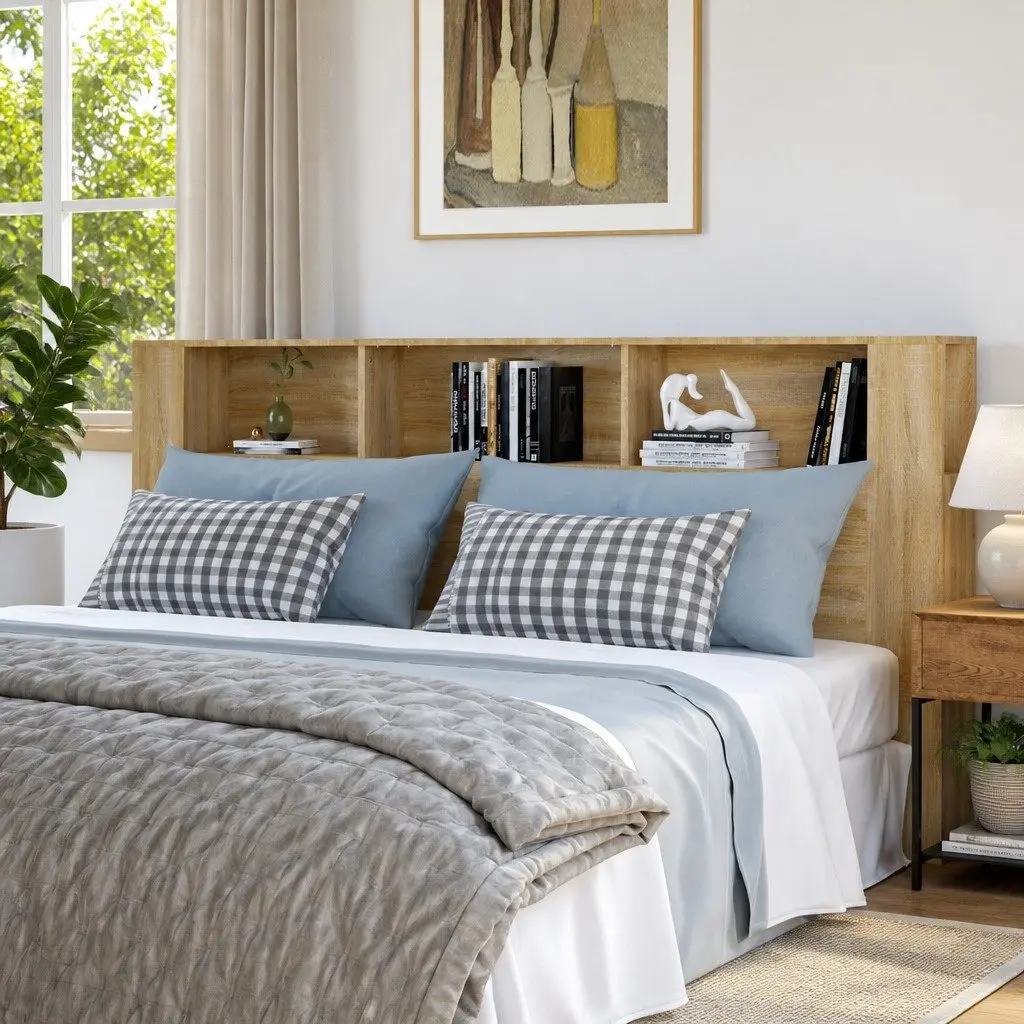 Headboard Cabinet Wall Mounted 220cm Engineered Wood Brown