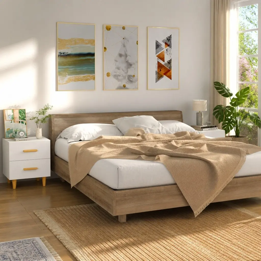 Bedside Tables 2 pcs High Gloss White Nightstand Bed Cabinets Storage Drawers