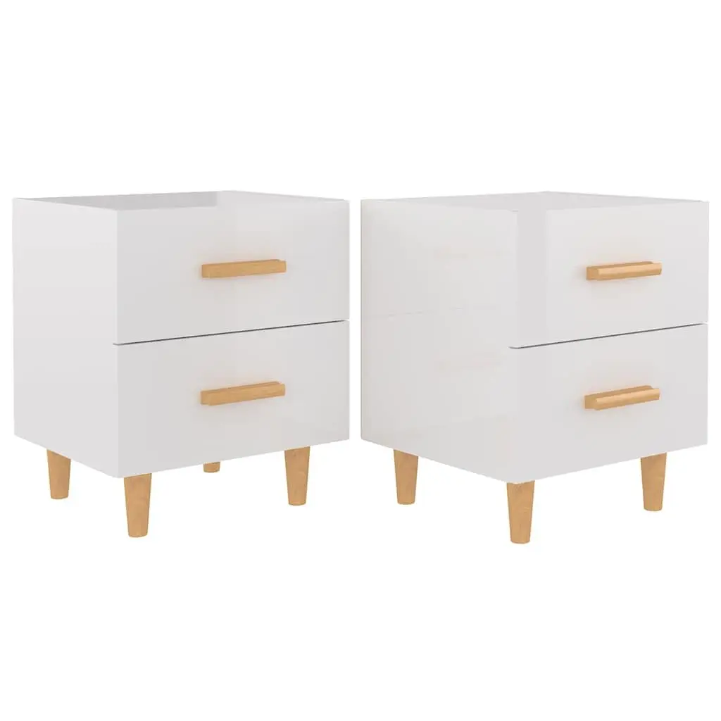 Bedside Tables 2 pcs High Gloss White Nightstand Bed Cabinets Storage Drawers