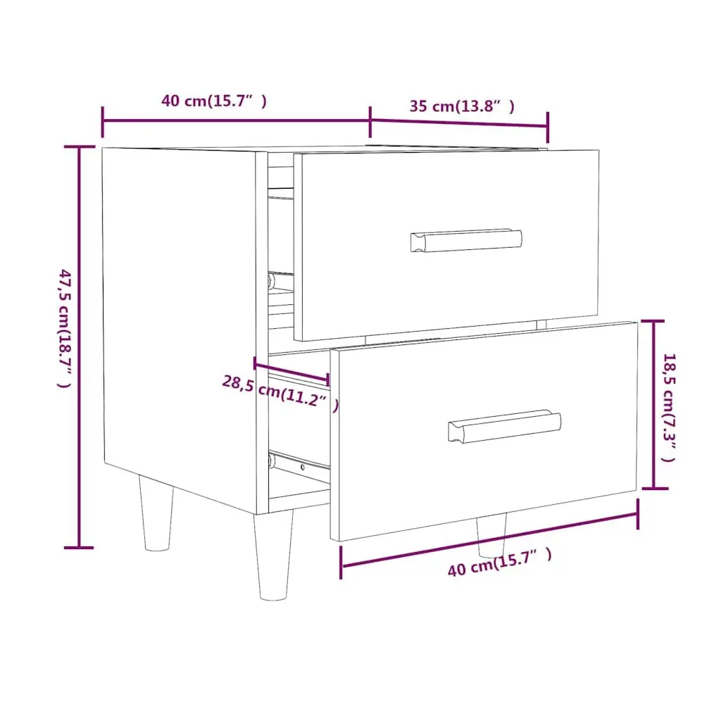 Bedside Tables 2 pcs High Gloss White Nightstand Bed Cabinets Storage Drawers