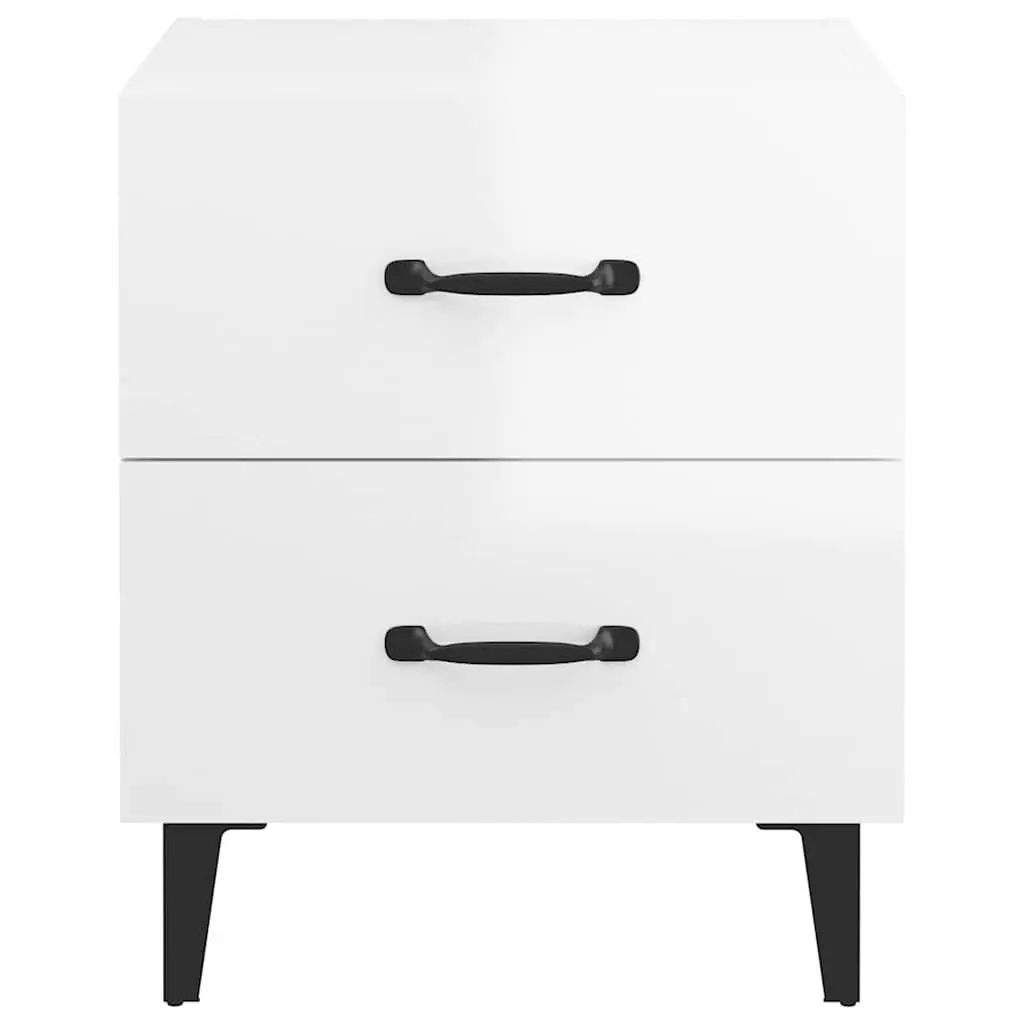 Bedside Cabinets White High Gloss 2 Piece Storage Drawers Metal Legs
