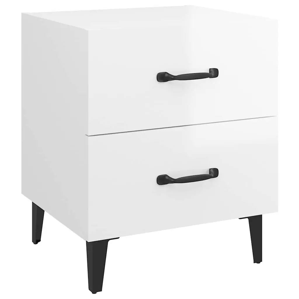 Bedside Cabinets White High Gloss 2 Piece Storage Drawers Metal Legs