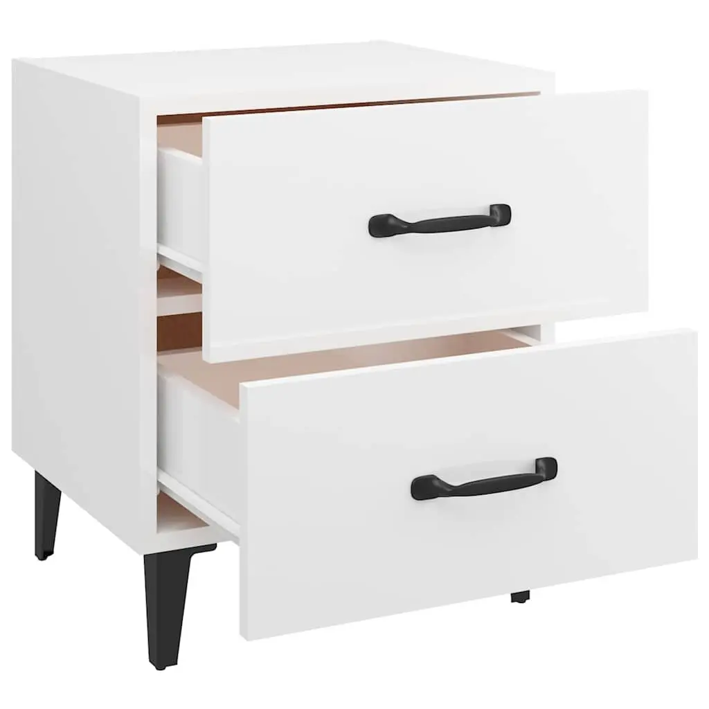 Bedside Cabinets White High Gloss 2 Piece Storage Drawers Metal Legs
