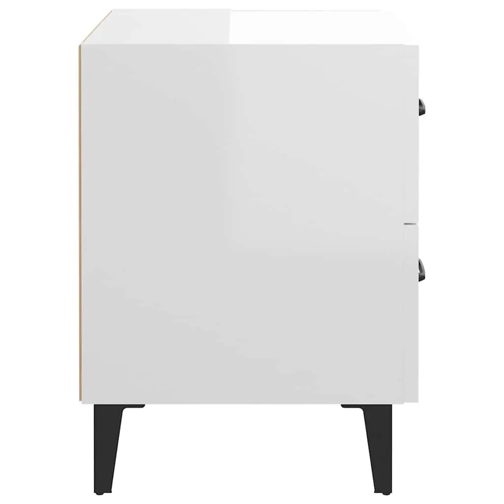 Bedside Cabinets White High Gloss 2 Piece Storage Drawers Metal Legs