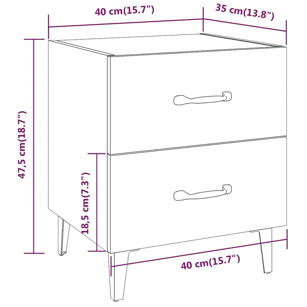 Bedside Cabinets White High Gloss 2 Piece Storage Drawers Metal Legs
