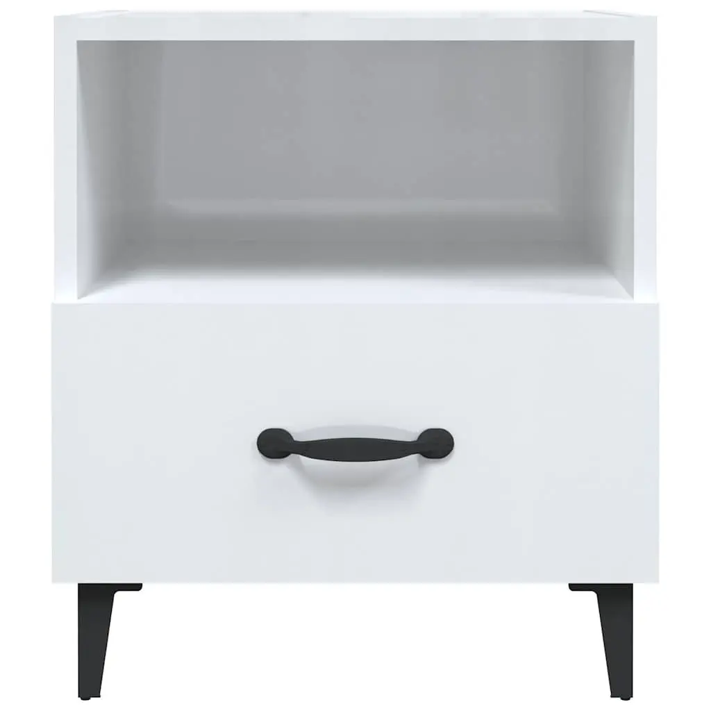 Bedside Cabinets High Gloss White Engineered Wood 2 Piece Nightstand with Drawer and Shelf