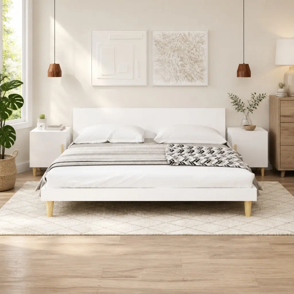 White Nightstand 2 Piece Engineered Wood Bedside Cabinet Storage with 1 Door