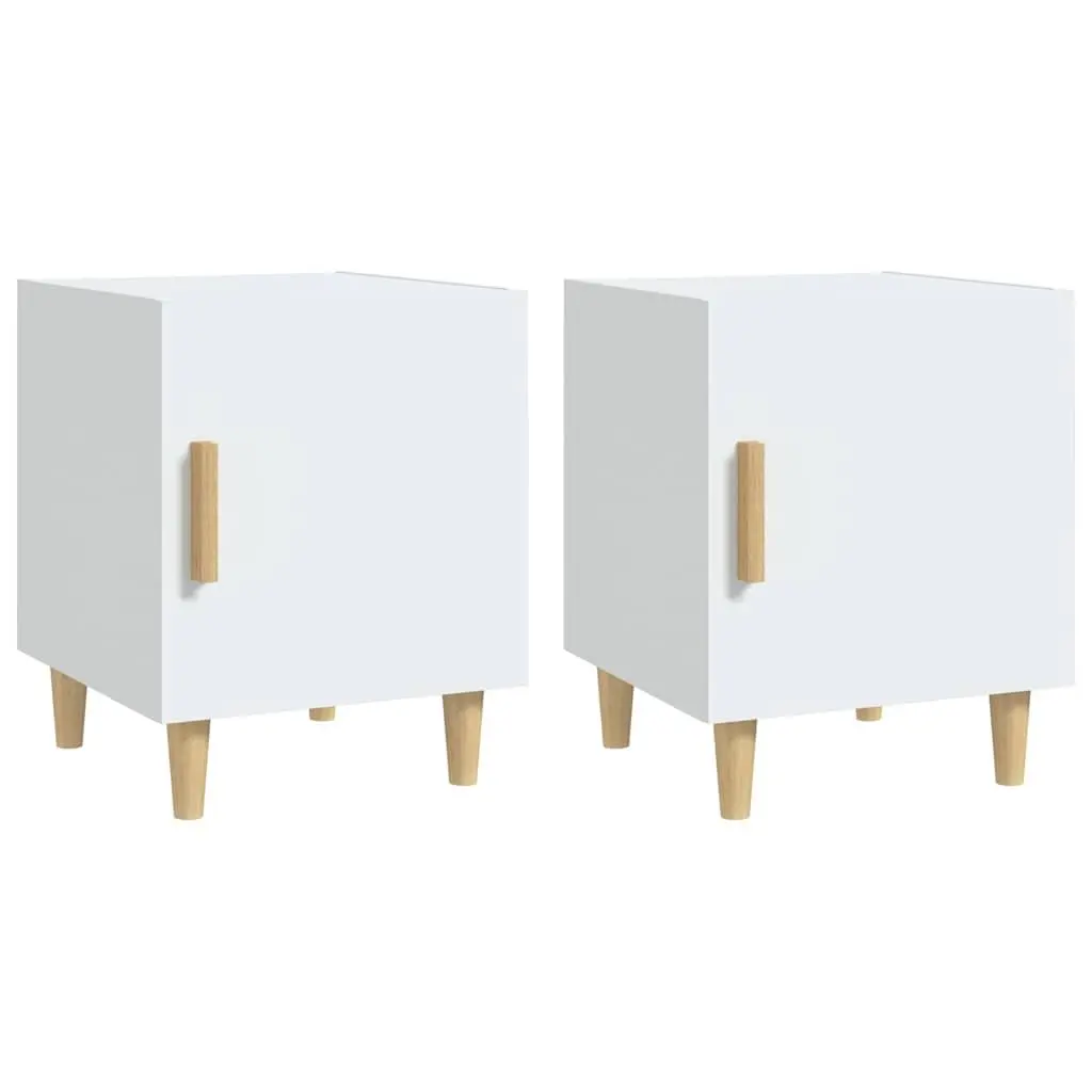 White Nightstand 2 Piece Engineered Wood Bedside Cabinet Storage with 1 Door