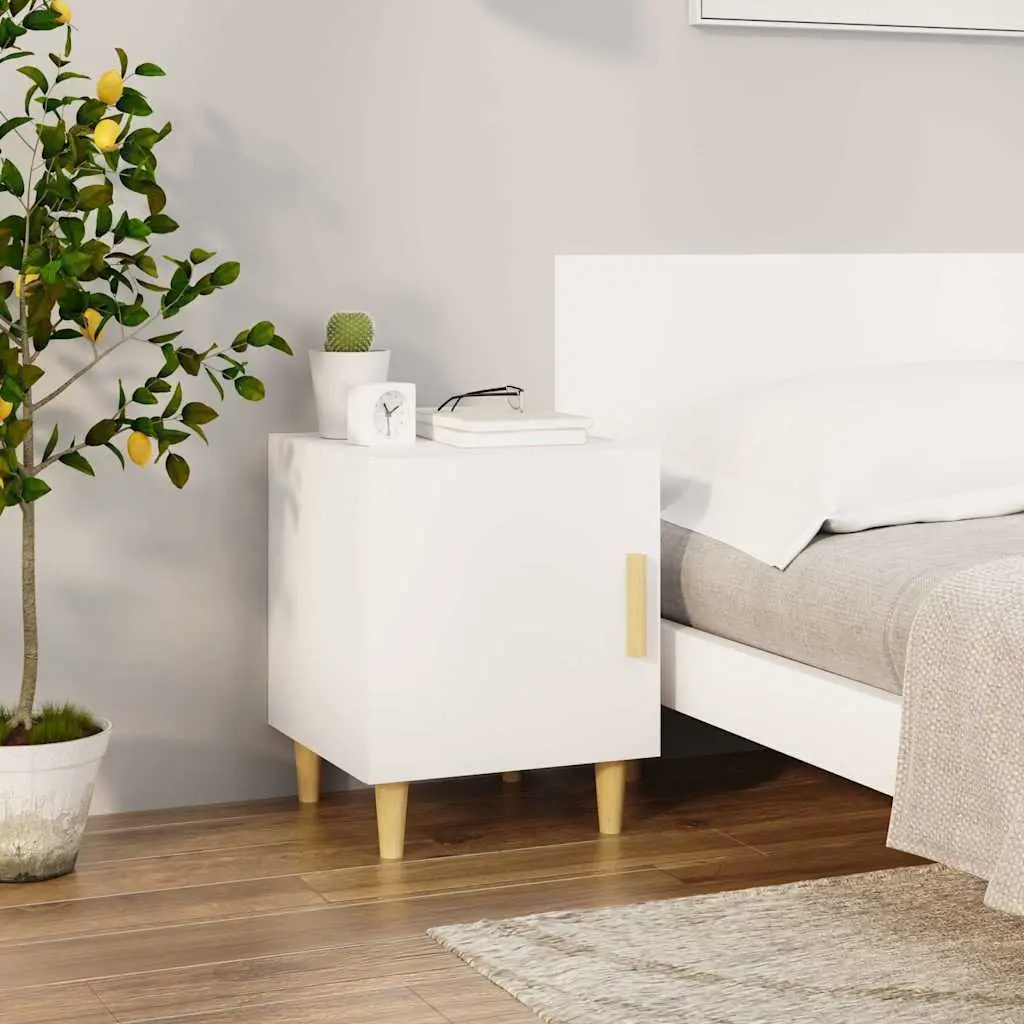 White Nightstand 2 Piece Engineered Wood Bedside Cabinet Storage with 1 Door