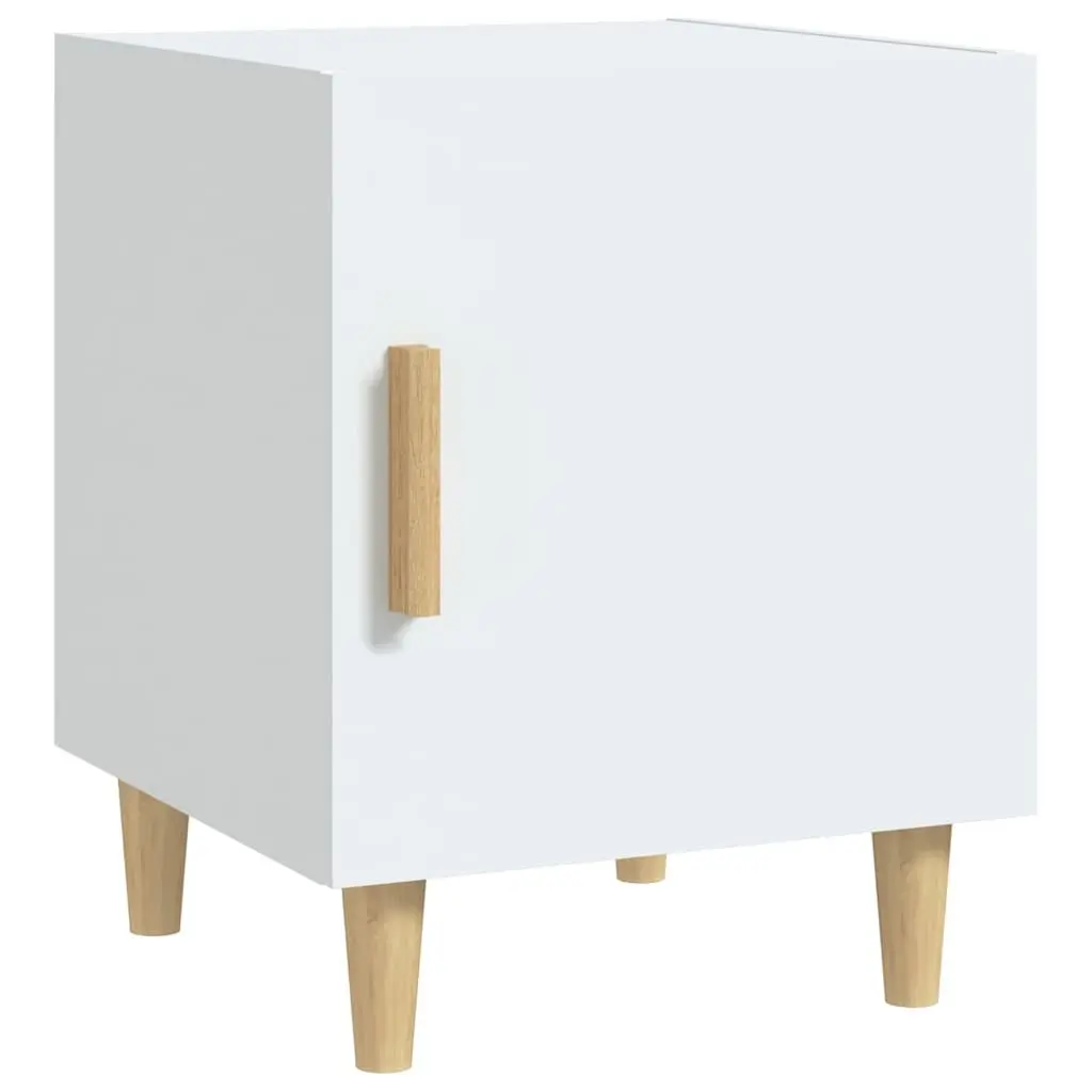 White Nightstand 2 Piece Engineered Wood Bedside Cabinet Storage with 1 Door