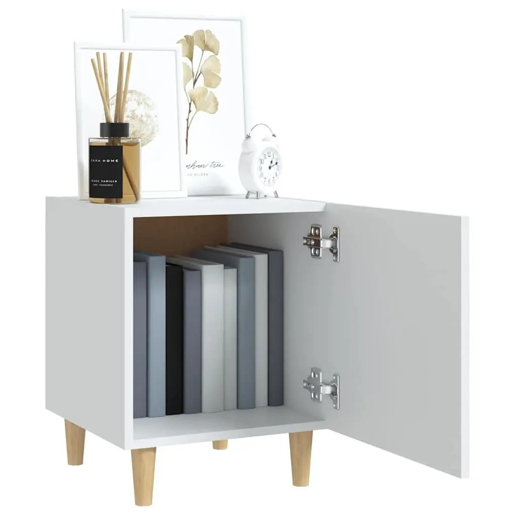 White Nightstand 2 Piece Engineered Wood Bedside Cabinet Storage with 1 Door