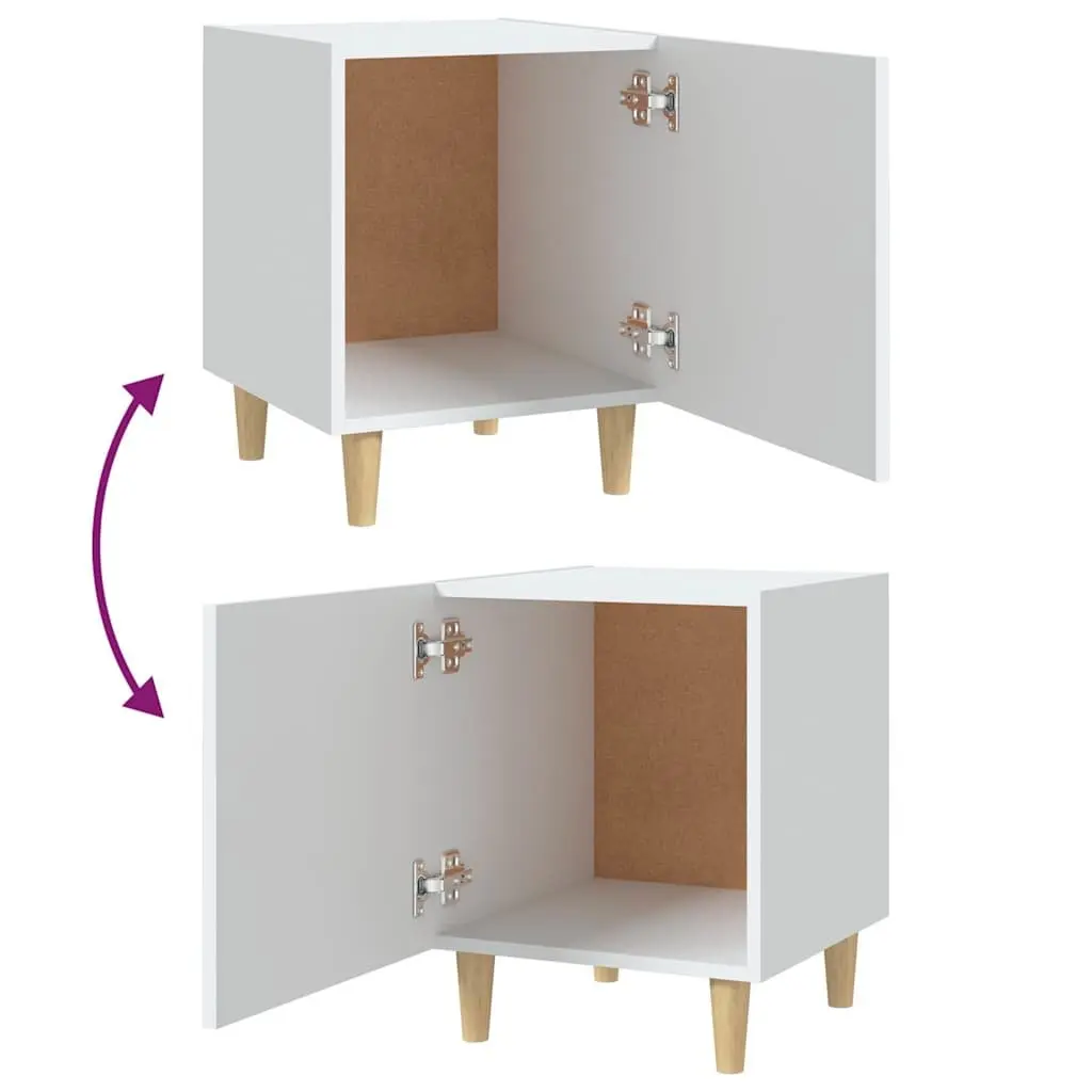White Nightstand 2 Piece Engineered Wood Bedside Cabinet Storage with 1 Door