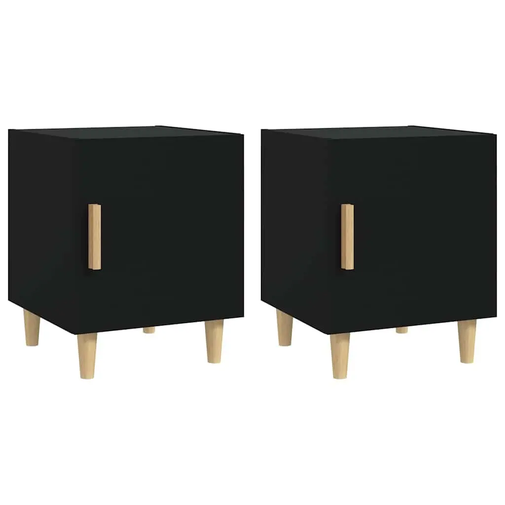 Bedside Cabinet 2 Pieces Black Storage Nightstand Table Bedroom Furniture