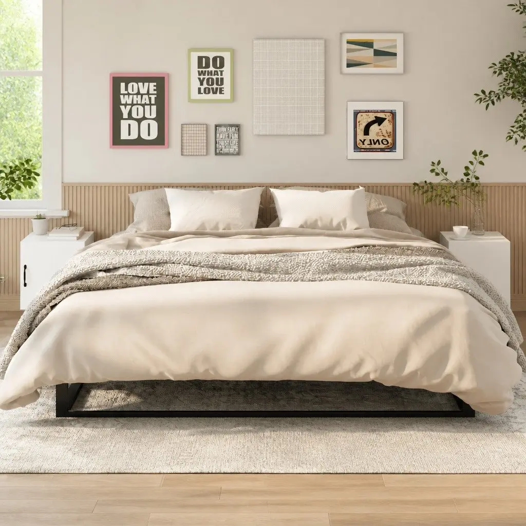 White Nightstands Engineered Wood 2 Piece Storage Cabinets for Bedroom