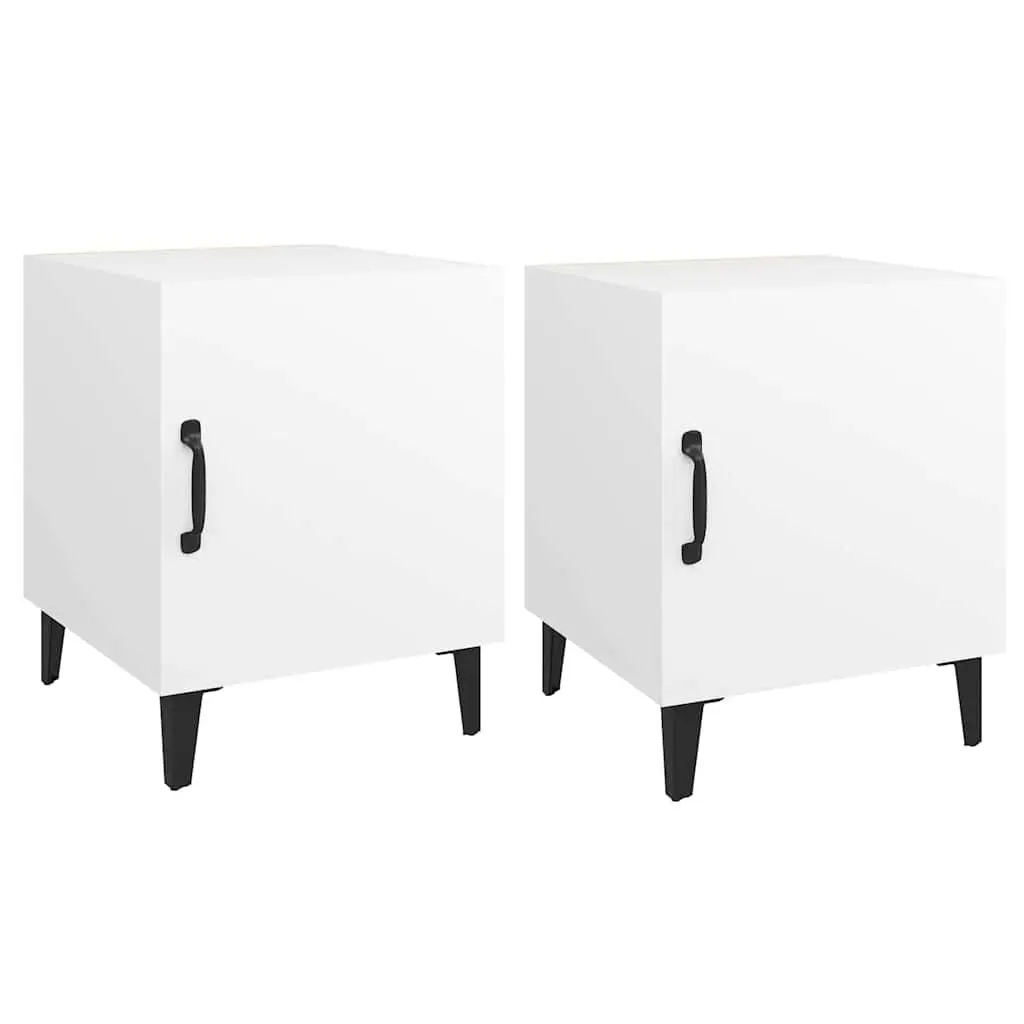 White Nightstands Engineered Wood 2 Piece Storage Cabinets for Bedroom