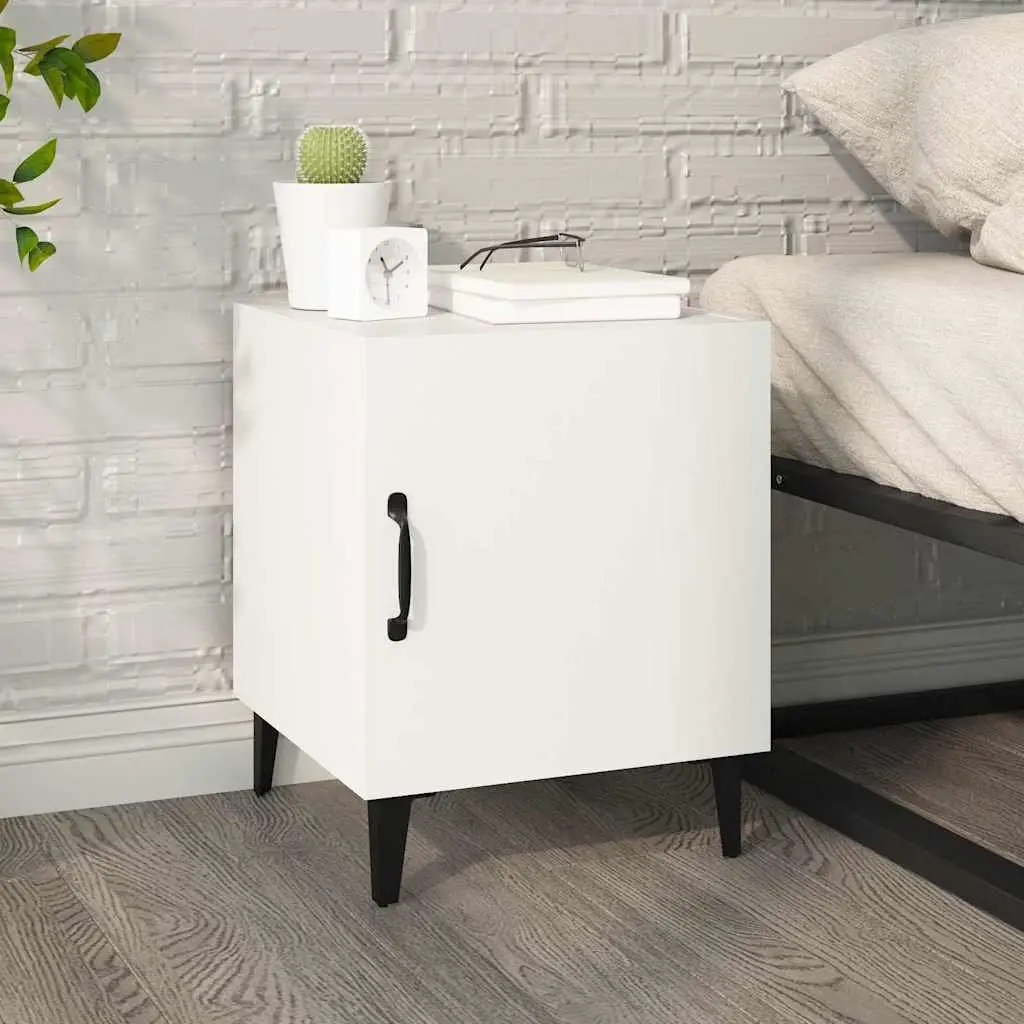 White Nightstands Engineered Wood 2 Piece Storage Cabinets for Bedroom