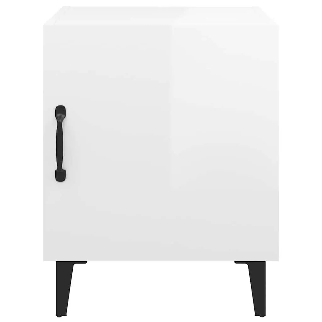 Bedside Table White High Gloss Engineered Wood Nightstand Single Door Cabinet